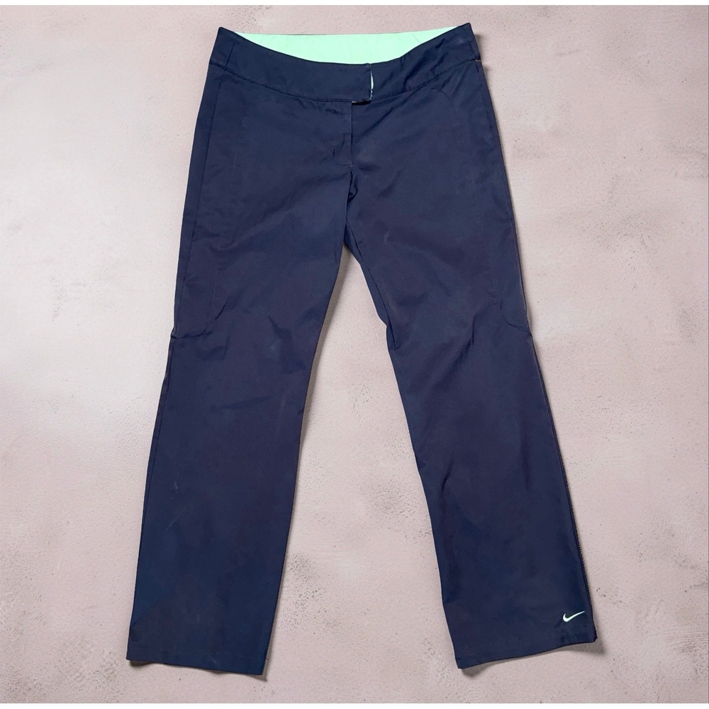 Nike Golf Womens M Gray Green Athletic Pants Stretch Flare Leg Zip Hem